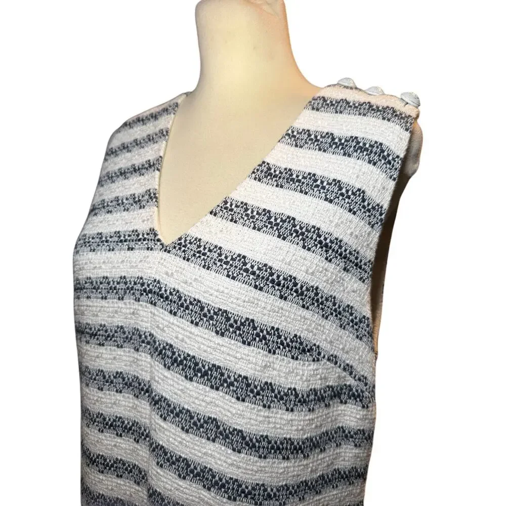 J.Crew Textured Navy Stripe Shift Dress, Crest Button Nautical Boucle, Size 12